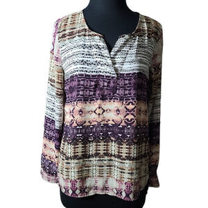 Milano top blouse long sleeve snake print color purple , beige sz M